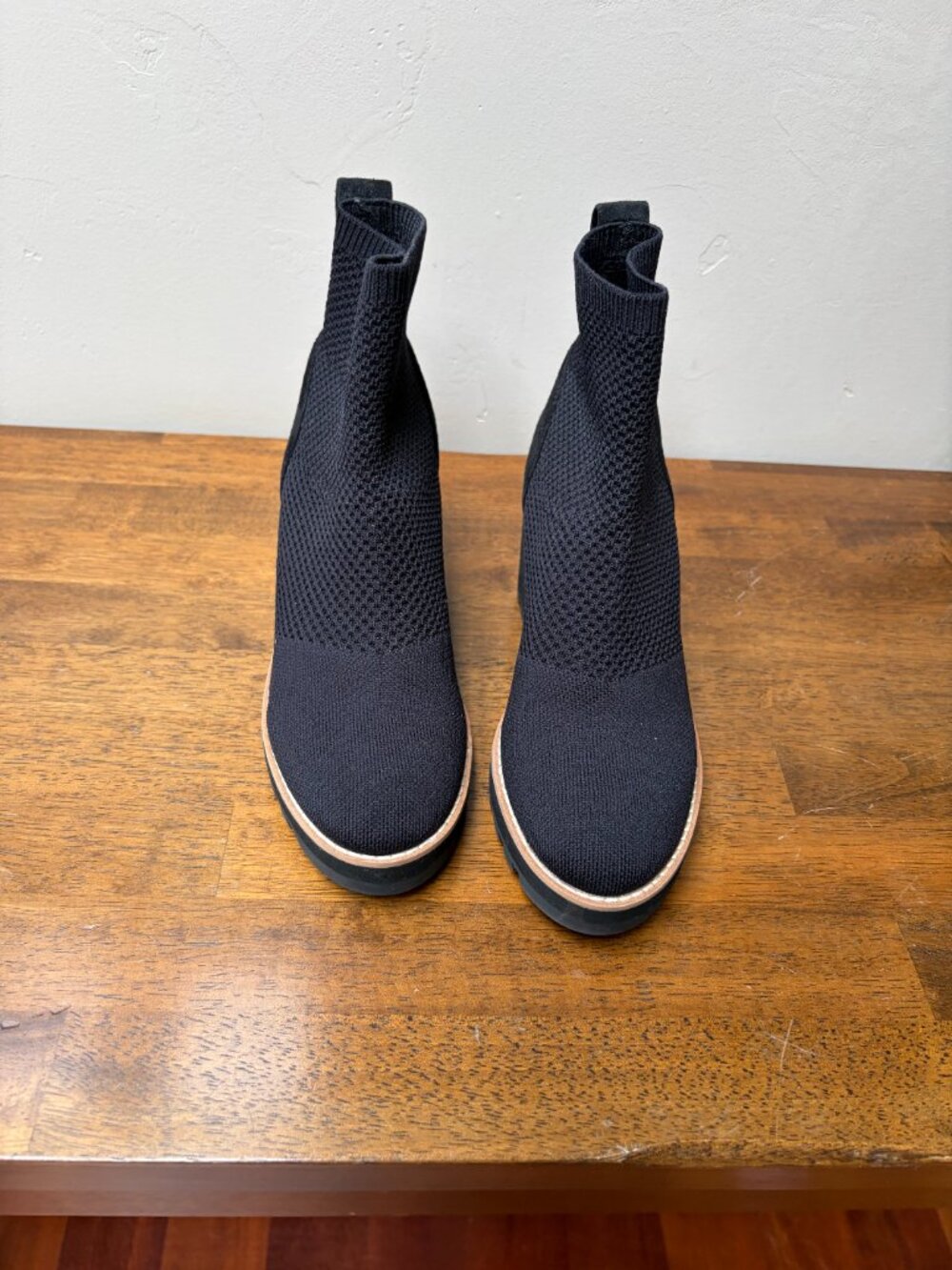 Eileen Fisher Quill Platform Knit Wedge Boot Black Women’s Size 6.0